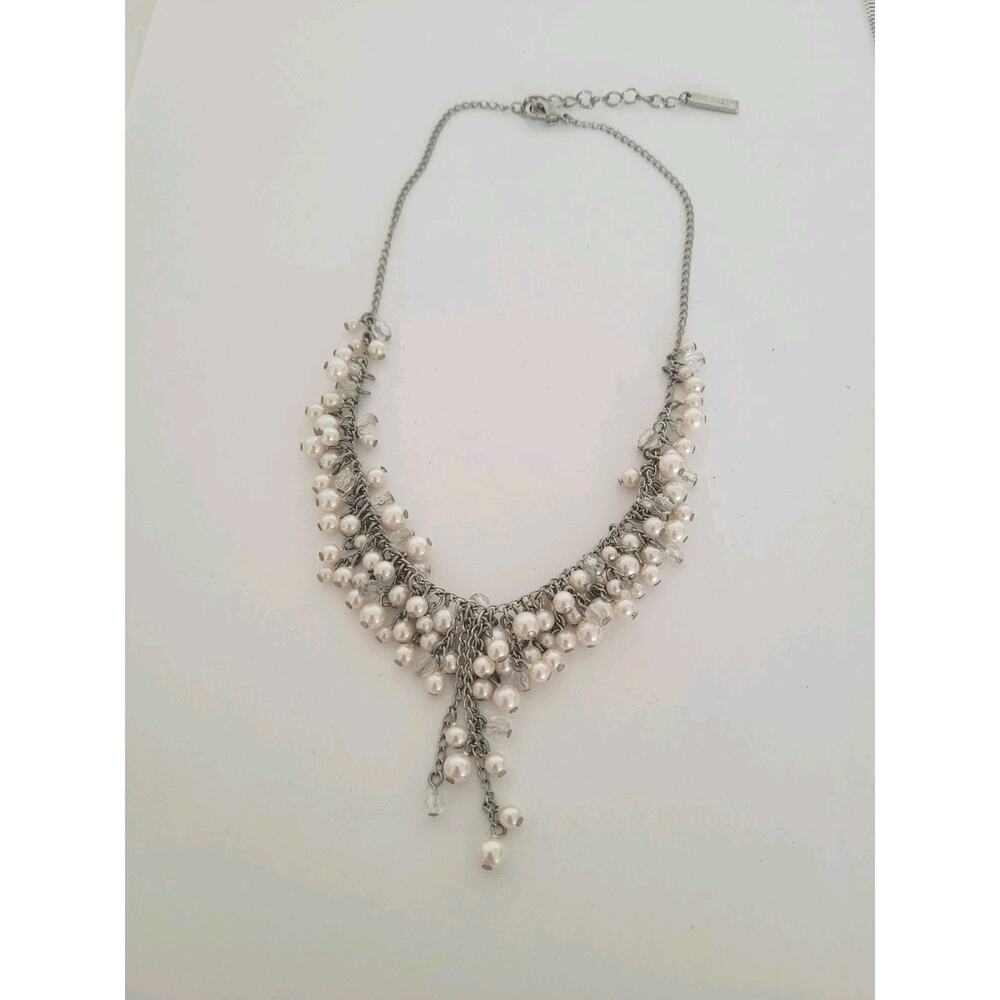 KUMIKYOKU White Silver Necklace faux Multi Mini Pearl Plastic Hardware Choker 13